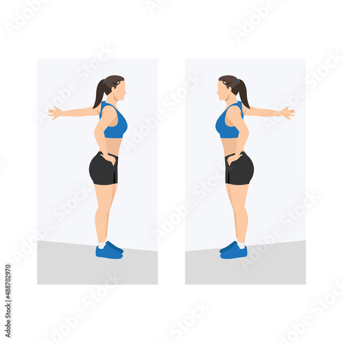 Woman Chest stretch exercise. Flat vector illustration isolated on white background