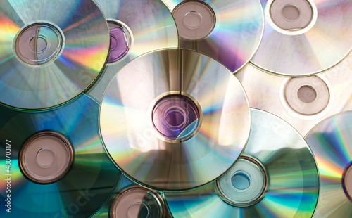 Background of compact discs. Vintage Technology from the 90s. #488703177