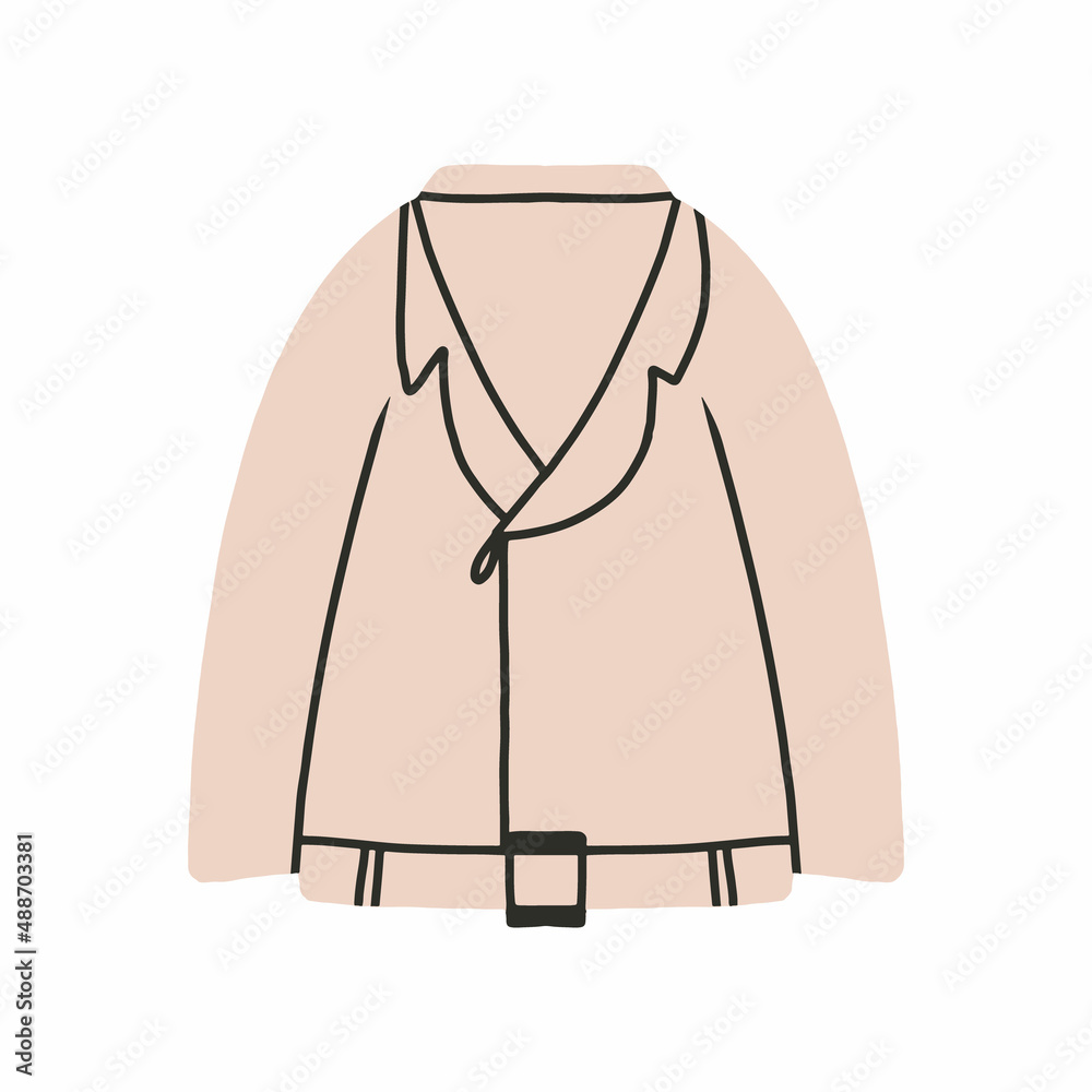 Spring women's jacket. Autumn women's jacket. Women's outerwear. Vector illustration in hand drawn style. Women's leather jacket. Spring women's jacket. Autumn women's jacket. Women's outerwear. Vector illustration in hand drawn style. Women's leather jacket.
