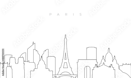 Outline Paris skyline. Trendy template with Paris city buildings and landmarks in line style. Stock vector design.