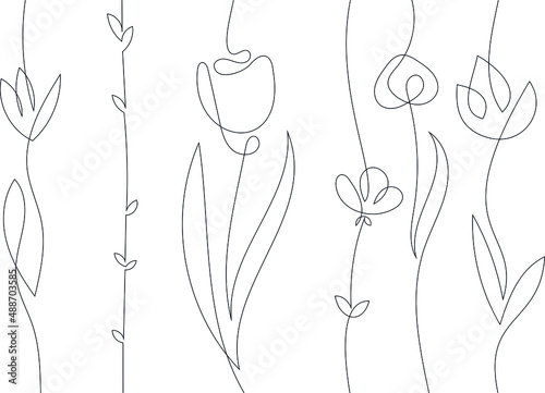 Vector floral abstract for background. Continuous black line.