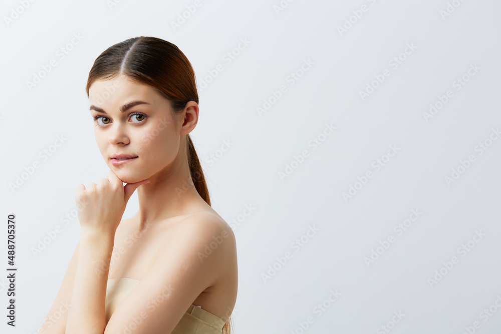 portrait woman posing clean skin care attractive look isolated background portrait woman posing clean skin care attractive look isolated background