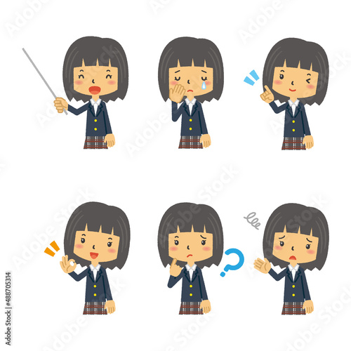 高校生　三頭身　イラスト