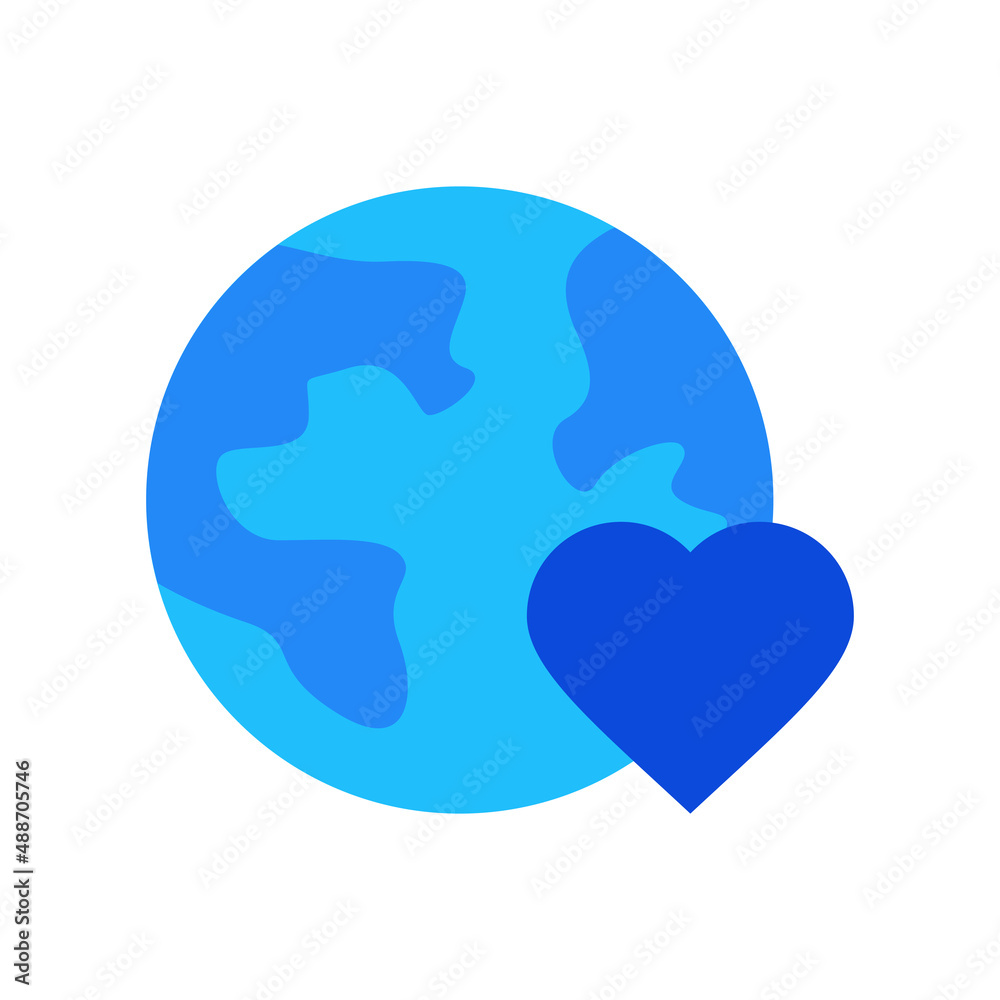 World love icon vector graphic illustration in blue World love icon vector graphic illustration in blue