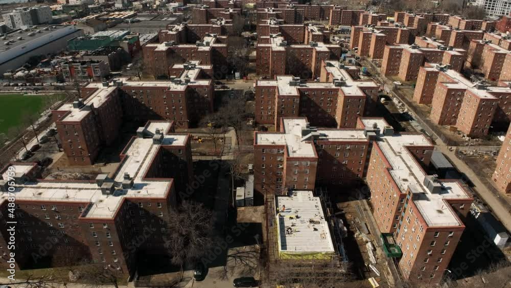 flying right over Red Hook Houses projects in Brooklyn flying right over Red Hook Houses projects in Brooklyn