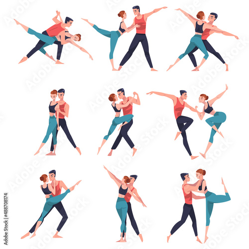 Dancing Couple Performing Dance at Choreography Class Vector Set