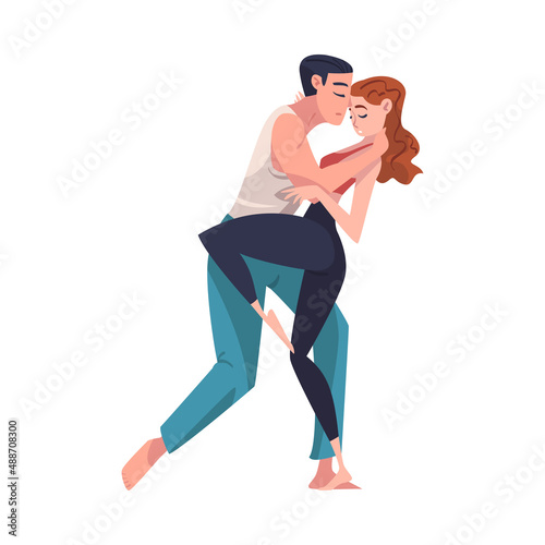 Dancing Couple Performing Dance at Choreography Class Vector Illustration
