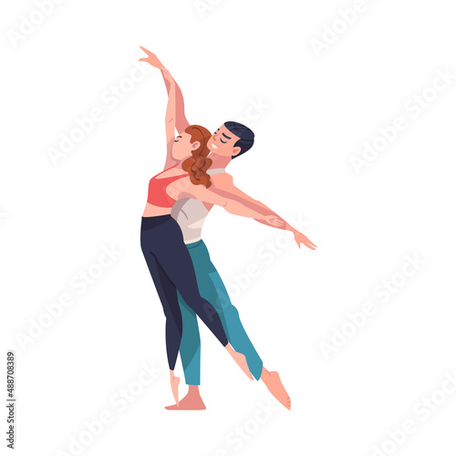 Dancing Couple Performing Dance at Choreography Class Vector Illustration