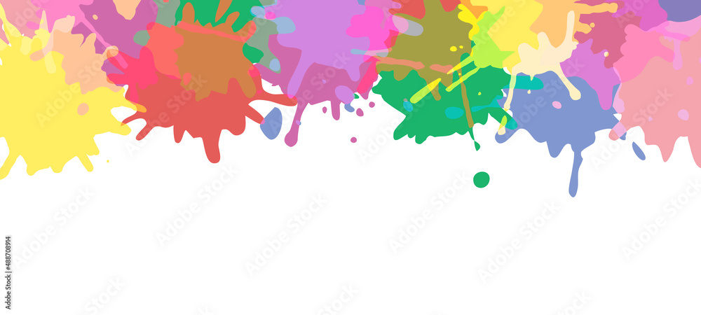 Banner with bright colorful splash blots at top of  background. Vector illustration