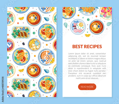 Served Dish and Food Vertical Web Banner Vector Template