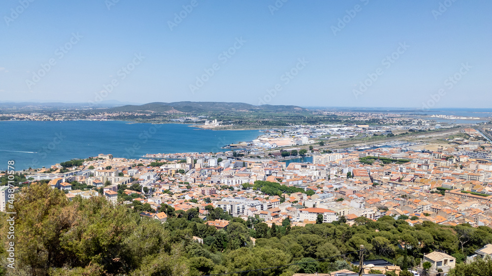Sete top view city aerial panorama of port town in Herault in Occitanie France