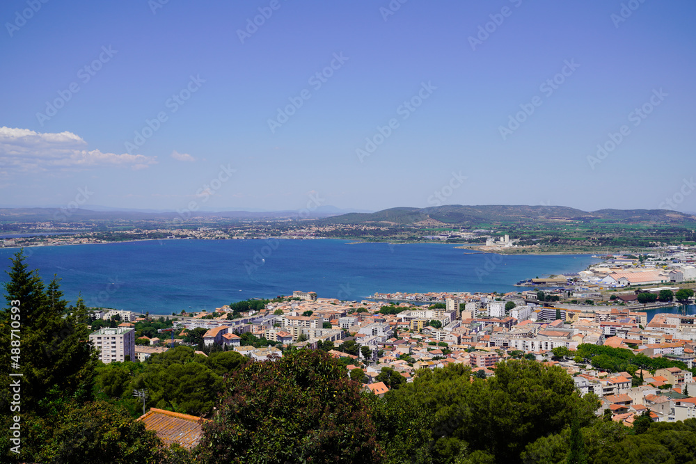Sete city bay sea in south France from Mont Saint Clair in Mediterranean french coast