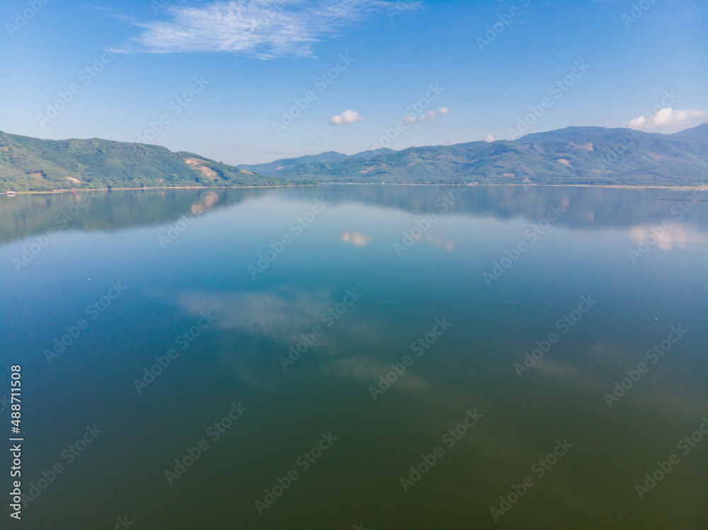 Aerial view river mountain colorful sky cloud