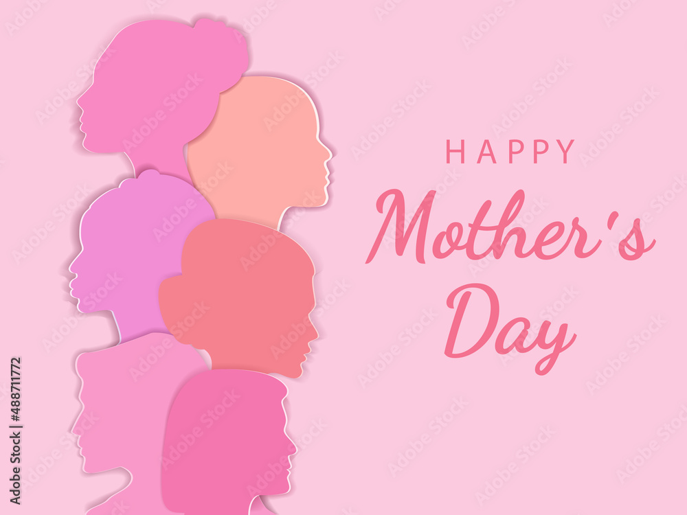 Happy Mothers Day vector banner.Womens Day. Greeting card for 8 March with a womens faces.For brochures, postcards, tickets, banners.Womens History Month.