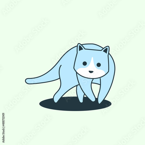 Cute Little Cat Walking Cartoon Blue Pastel Color