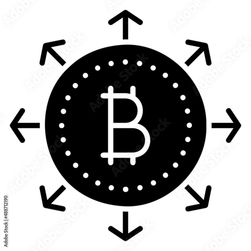 Distributed bitcoin direction arrow glyph icon. Can be used for digital product, presentation, print design and more.