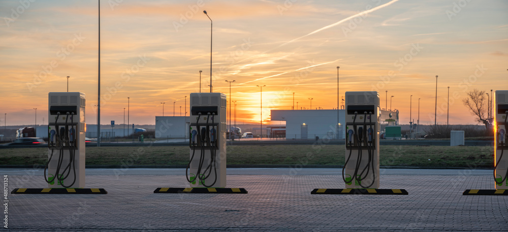 Fast charging station for electric cars equipped with a quick charger