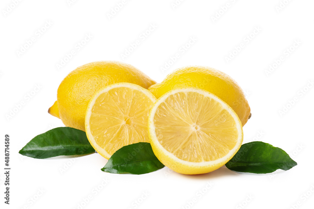 Lemons with leaves isolated on white background Lemons with leaves isolated on white background