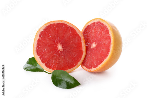 Grapefruit with leaves isolated on white background