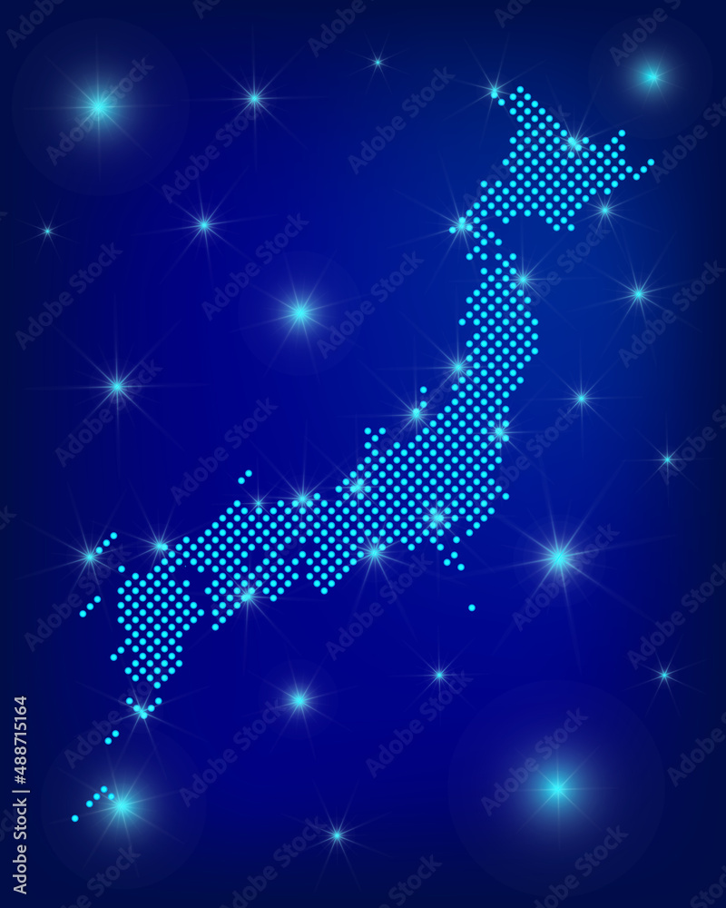 Japan map in blue. Dotted map. Dots Japan map with spotlights on dark ...