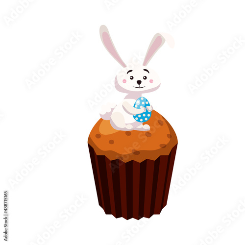 Easter cupcake with Bunny and egg, muffin. Sweet food, dessert