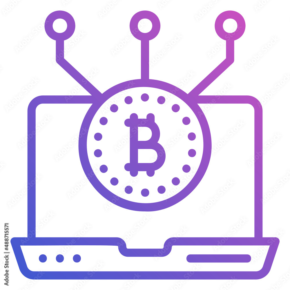 Laptop bitcoin monitor line gradient icon. Can be used for digital product, presentation, print design and more.