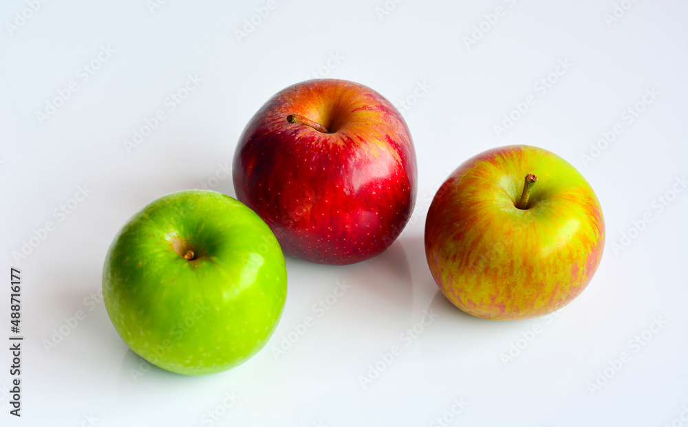 Colorful apples, red green and yellow fruit, isolated on white background. Colorful apples, red green and yellow fruit, isolated on white background.