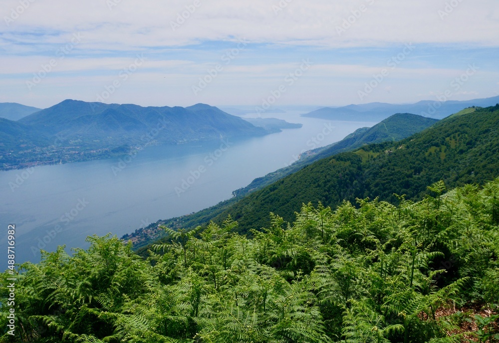 Fantastic view of lake Maggiore on top of Cima die Morissolo, Lombardy, Italy.