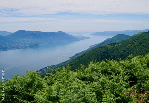 Fantastic view of lake Maggiore on top of Cima die Morissolo, Lombardy, Italy.