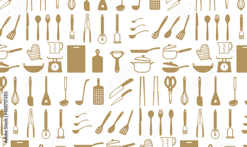シンプルな調理器具のパターン　手描き　装飾イラスト　キッチン　シームレス photo