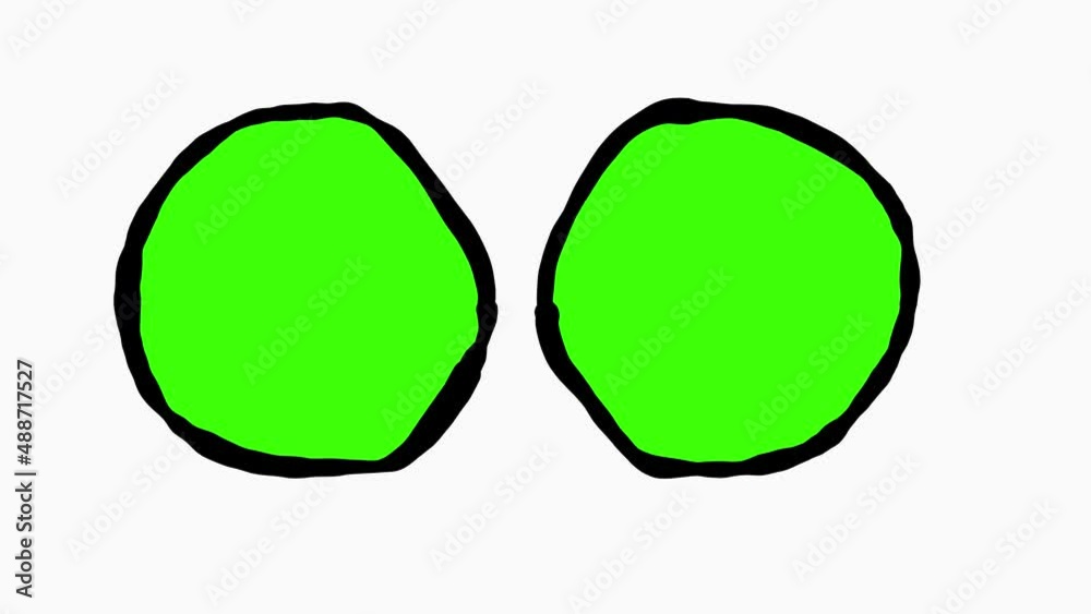 Cell dividing. Cell division . Single circle transforming into two separate shapes. Circle transforms from 1 to 2 shapes. 2d cartoon , hand drawn pen and ink style colors . Line art animation on white