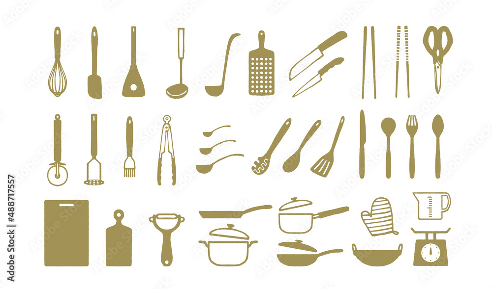 シンプルな調理器具のイラスト 手描き装飾セット キッチン Stock Vector Adobe Stock