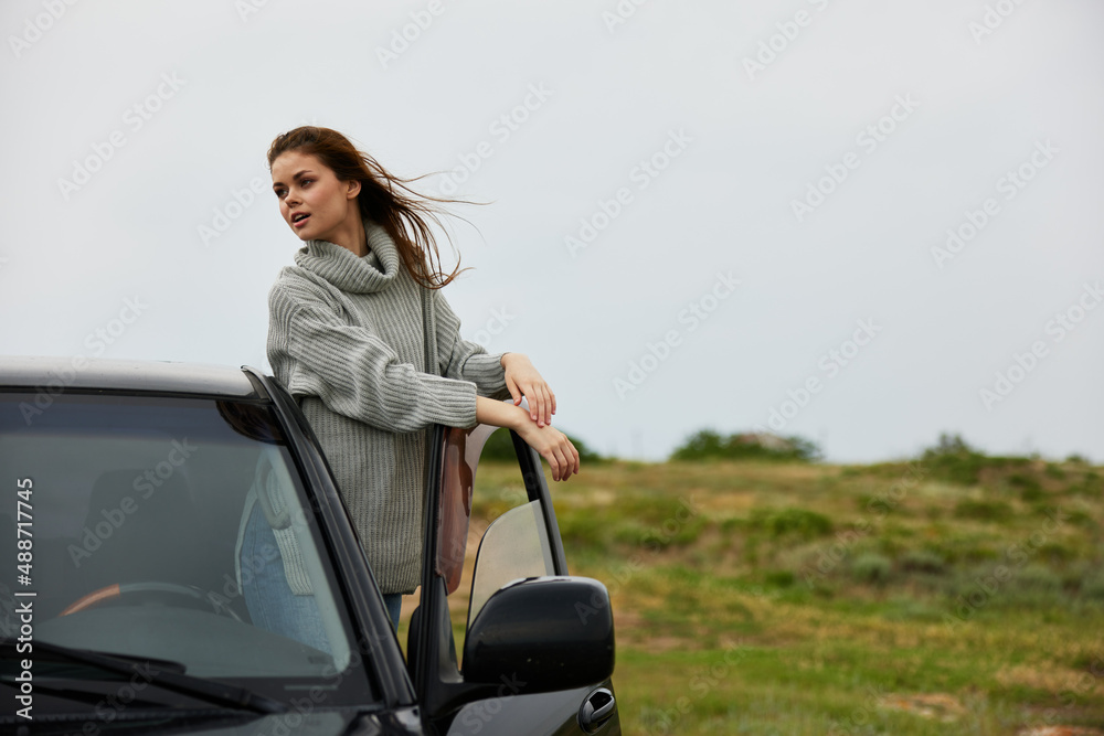 woman Adventure car trip nature travel female relaxing woman Adventure car trip nature travel female relaxing