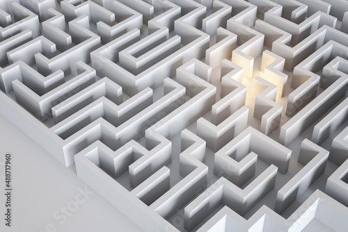 Abstract labyrinth wallpaper. Maze and solution  way out concept. 3D Rendering.
