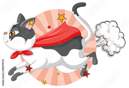 Cute cat with red cape flying