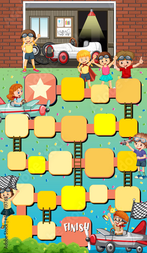 Snake ladder game template with children characters