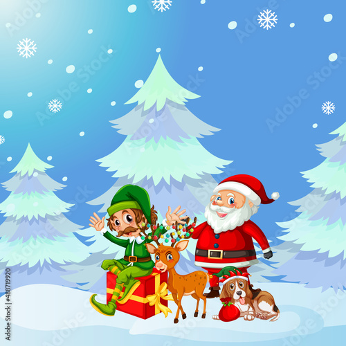 Christmas poster design with Santa and friends © GraphicsRF