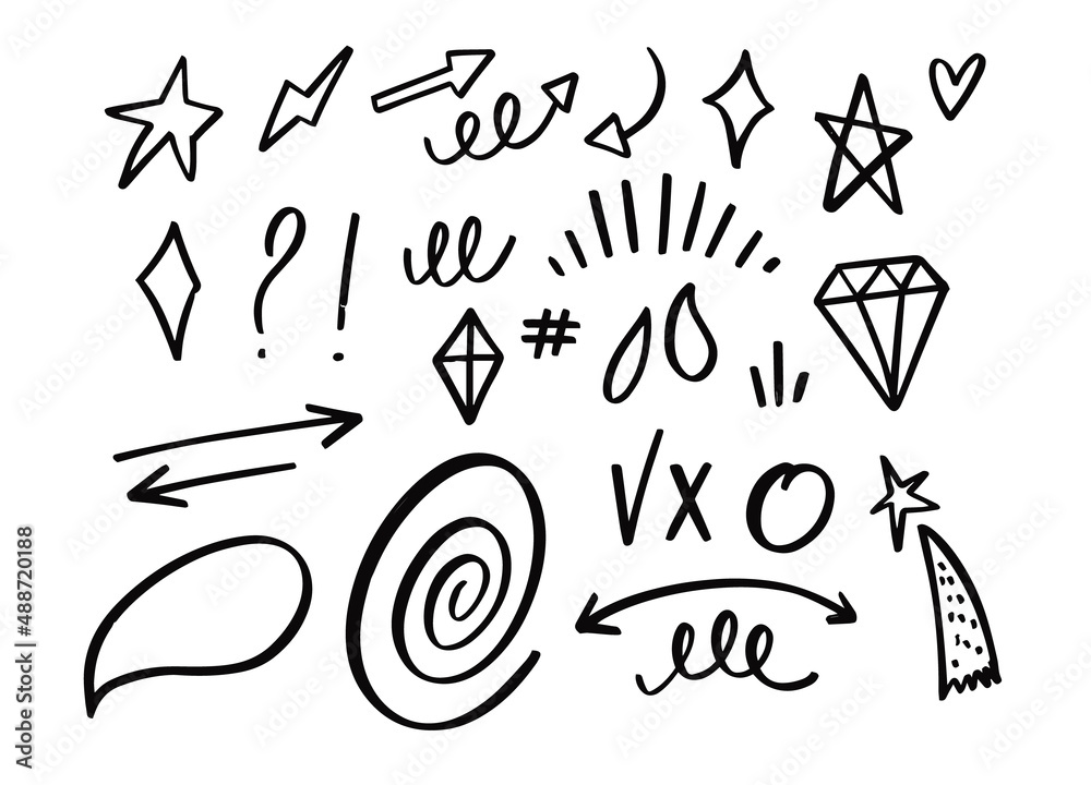 Clip art doodle set elements. Hand drawn black color modern vector illustration. Clip art doodle set elements. Hand drawn black color modern vector illustration.