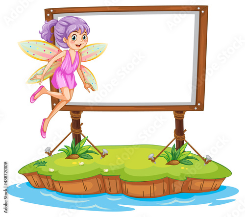 Beautiful fairy cartoon character with blank banner