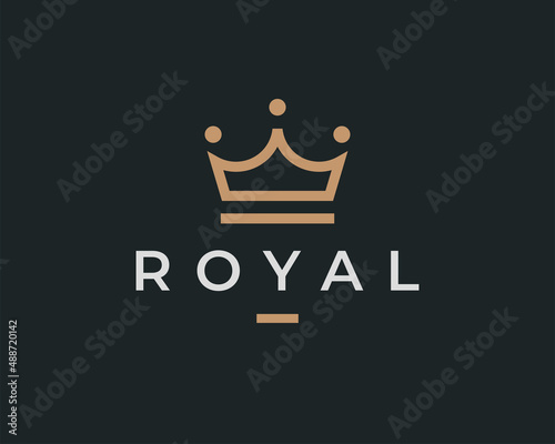 Premium royal crown logo. Luxury brand identity icon. Modern boutique fashion symbol. Elegant jewelry business design element. Vector illustration.