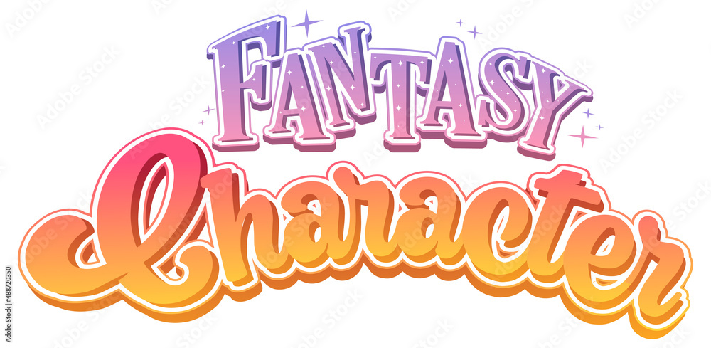 Fantasy Character text word in cartoon style