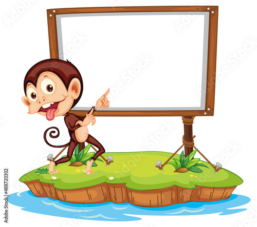 Funny monkey with blank board on white background
