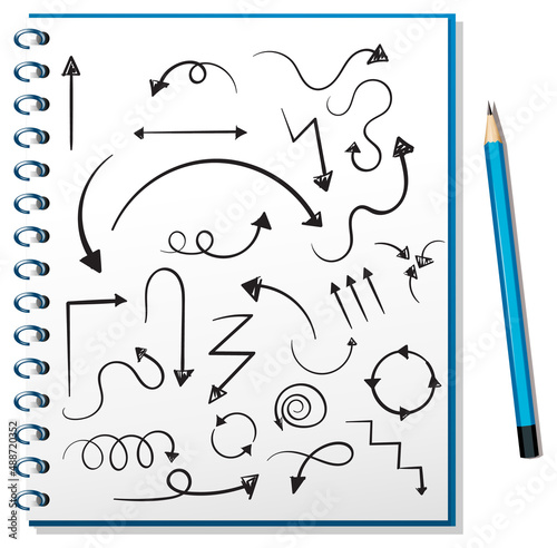 Hand drawn doodle icons on notebook