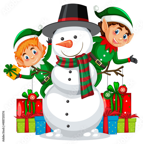 Elves and snowman in Christmas theme