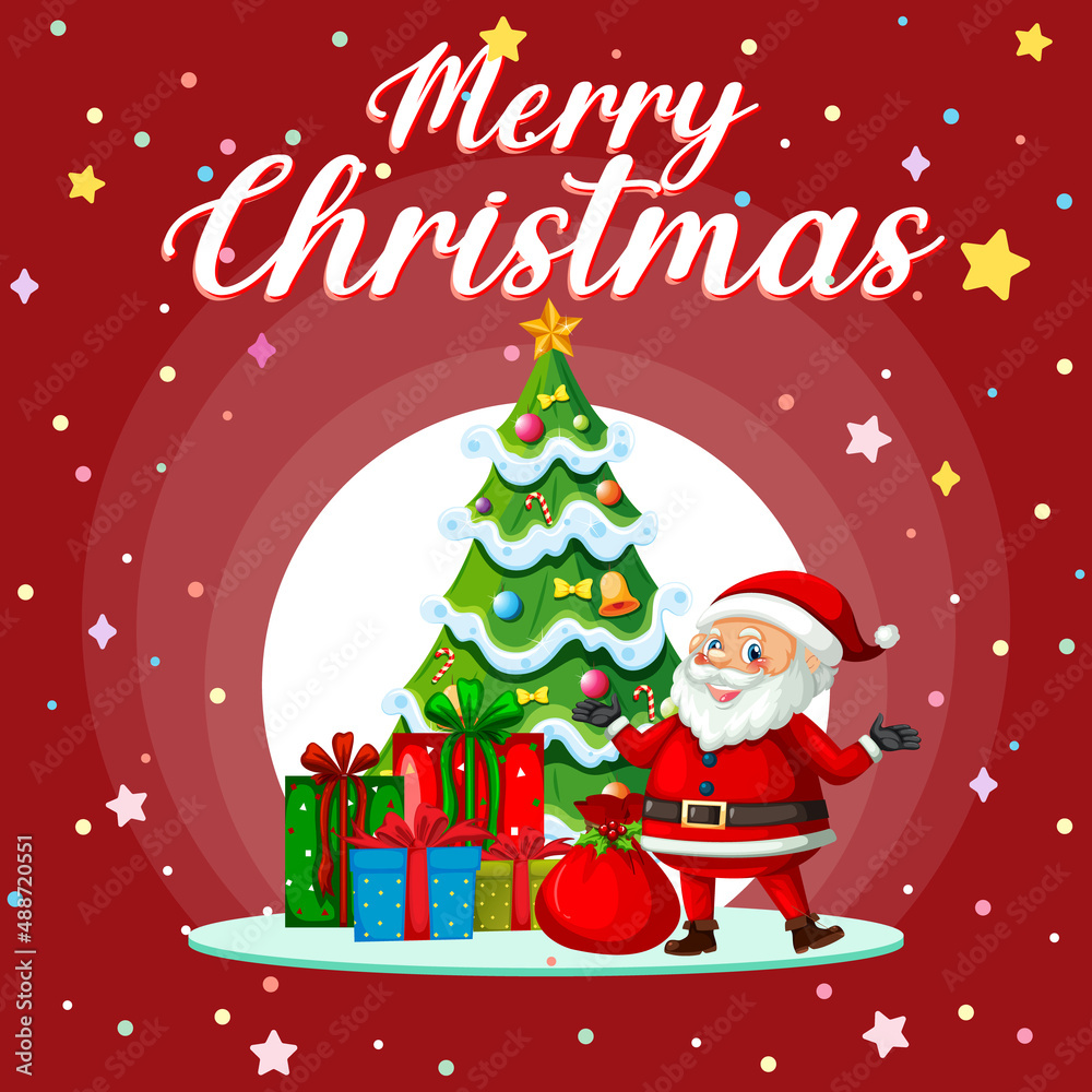 Merry Christmas poster design with Santa Claus cartoon character