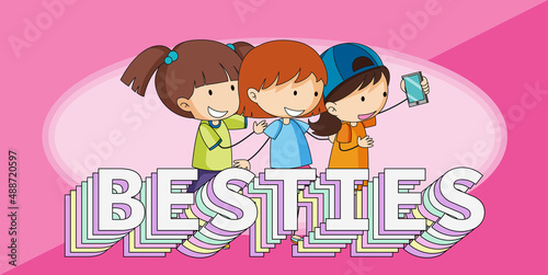 Besties banner with happy children