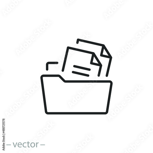 document archive icon, database organization, folder case, digital document, thin line symbol on white background - editable stroke vector illustration