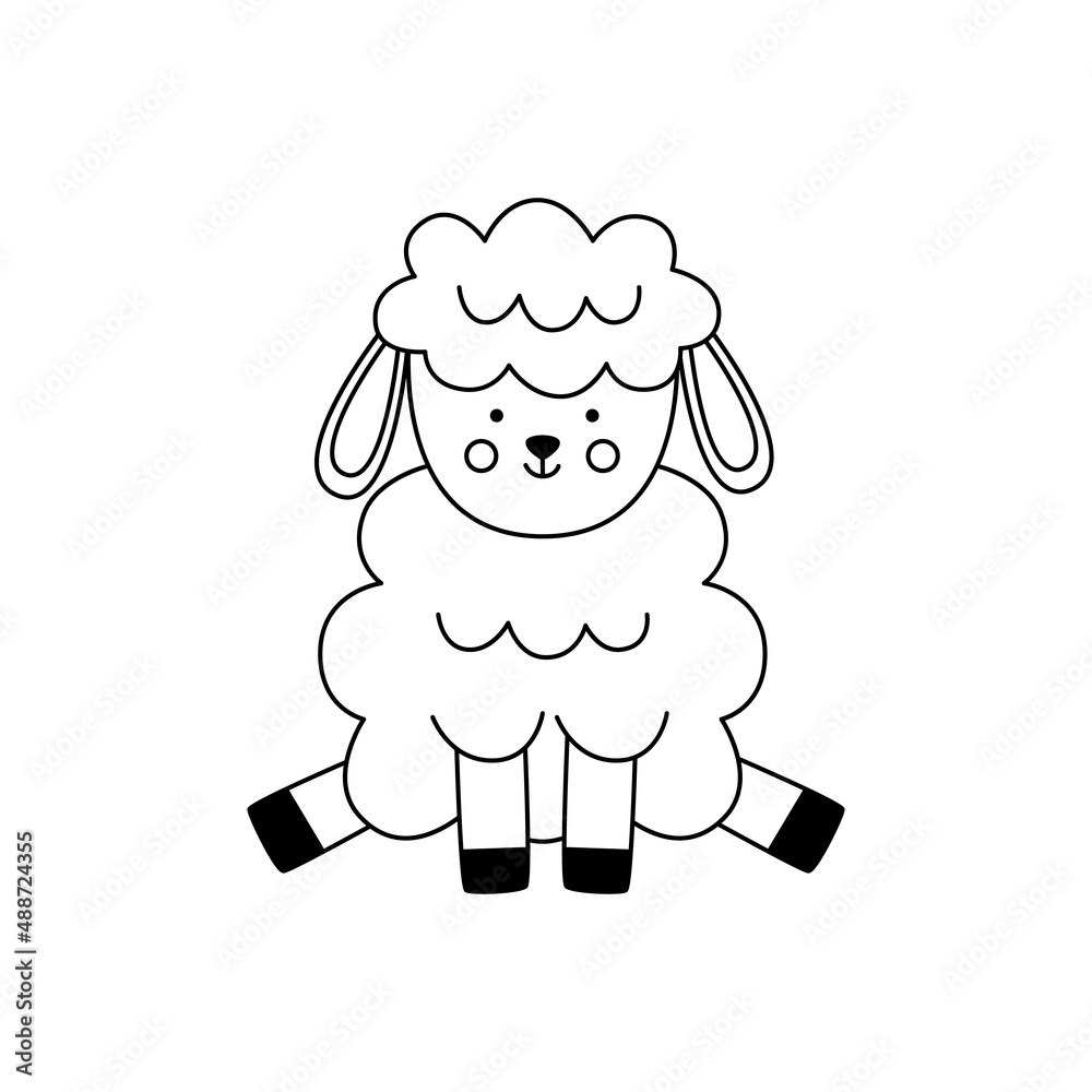 Fototapeta premium Vector image of cute black and white Easter lamb sitting.