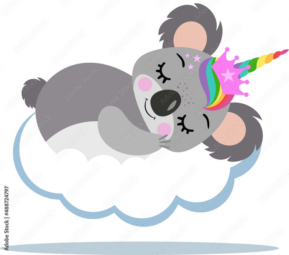 Cute unicorn koala sleeping on cloud Stock Vector | Adobe Stock