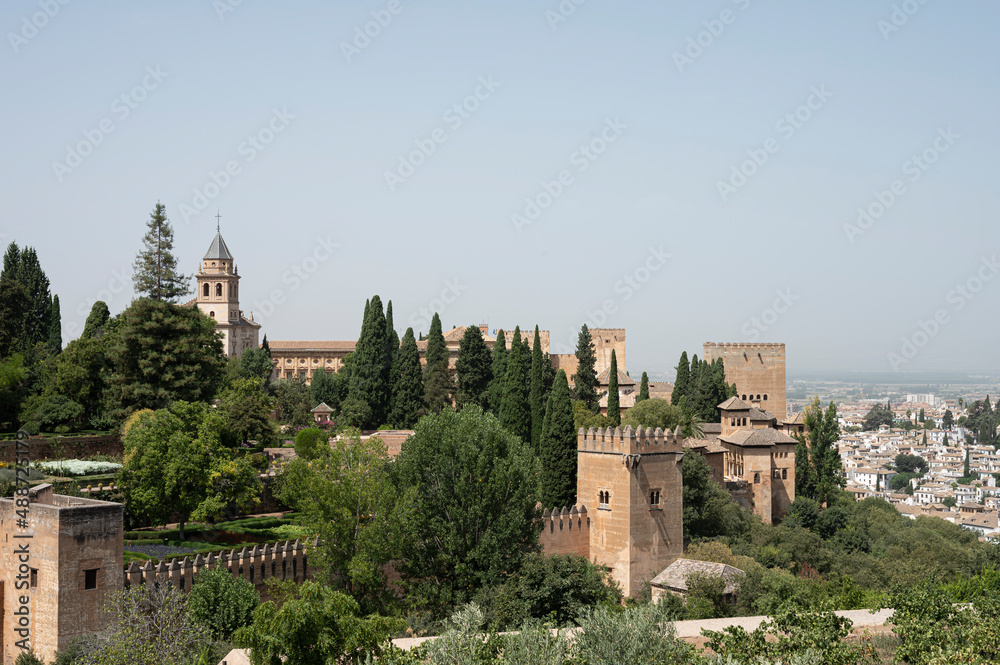 Cityscape of the Alhambra in Granada from outside